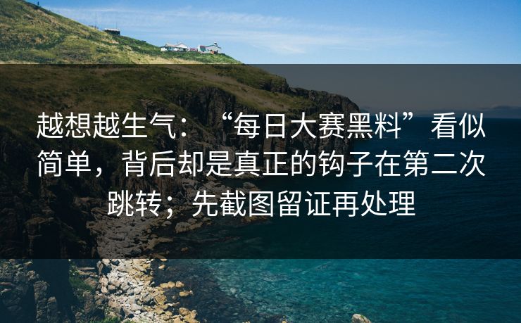 越想越生气：“每日大赛黑料”看似简单，背后却是真正的钩子在第二次跳转；先截图留证再处理