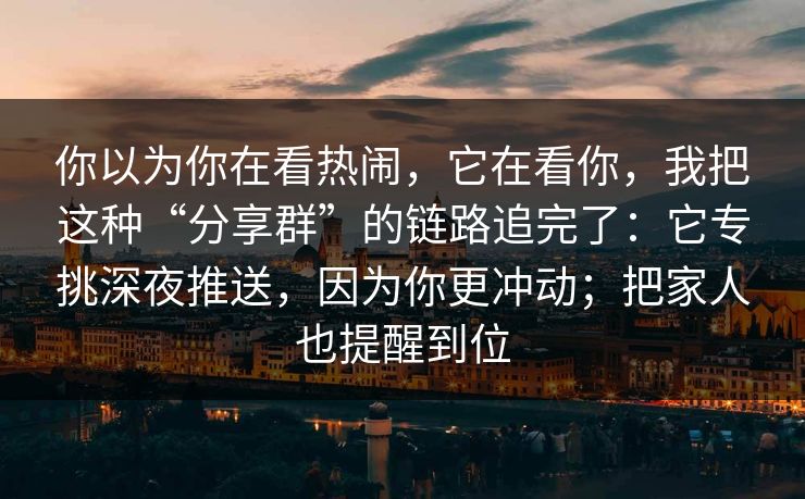 你以为你在看热闹，它在看你，我把这种“分享群”的链路追完了：它专挑深夜推送，因为你更冲动；把家人也提醒到位