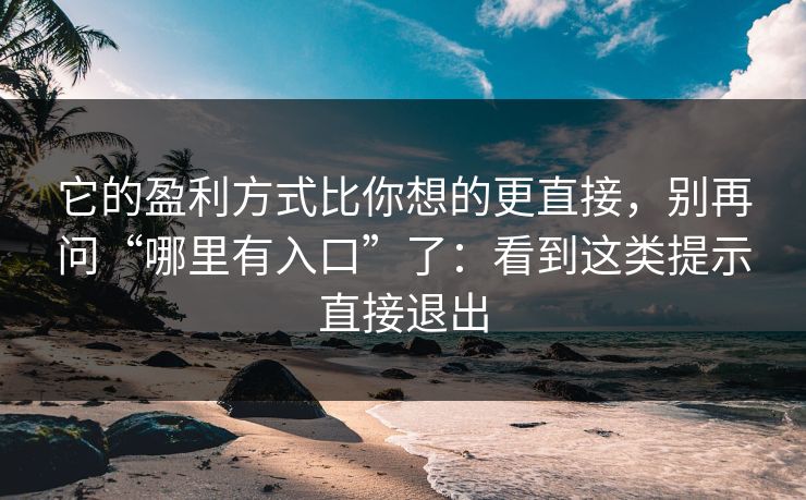 它的盈利方式比你想的更直接，别再问“哪里有入口”了：看到这类提示直接退出